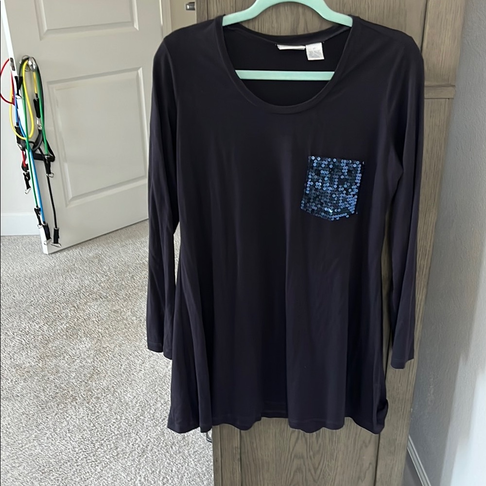 DG2 by Diane Gilman Black 3/4 Sleeve Boxy Tunic